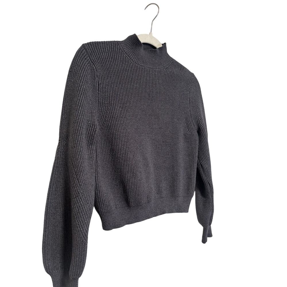 Zara Gray Ribbed Knit Mock Neck Sweater L - Picture 3 of 10